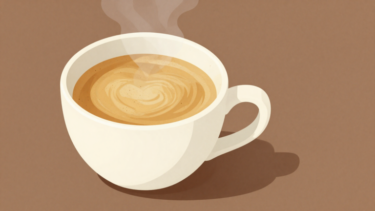 Ilustración minimalista de una taza de espresso vista desde arriba con una capa de crema dorada